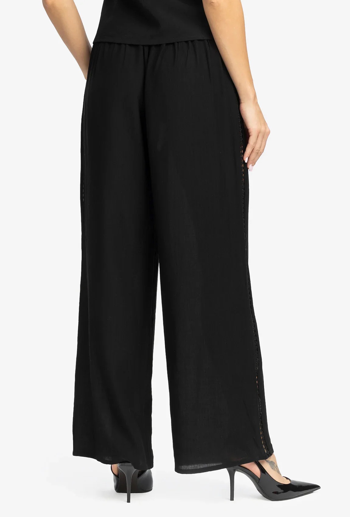 Moda Novator - Monaco széles szárú nyári nadrág - Fekete