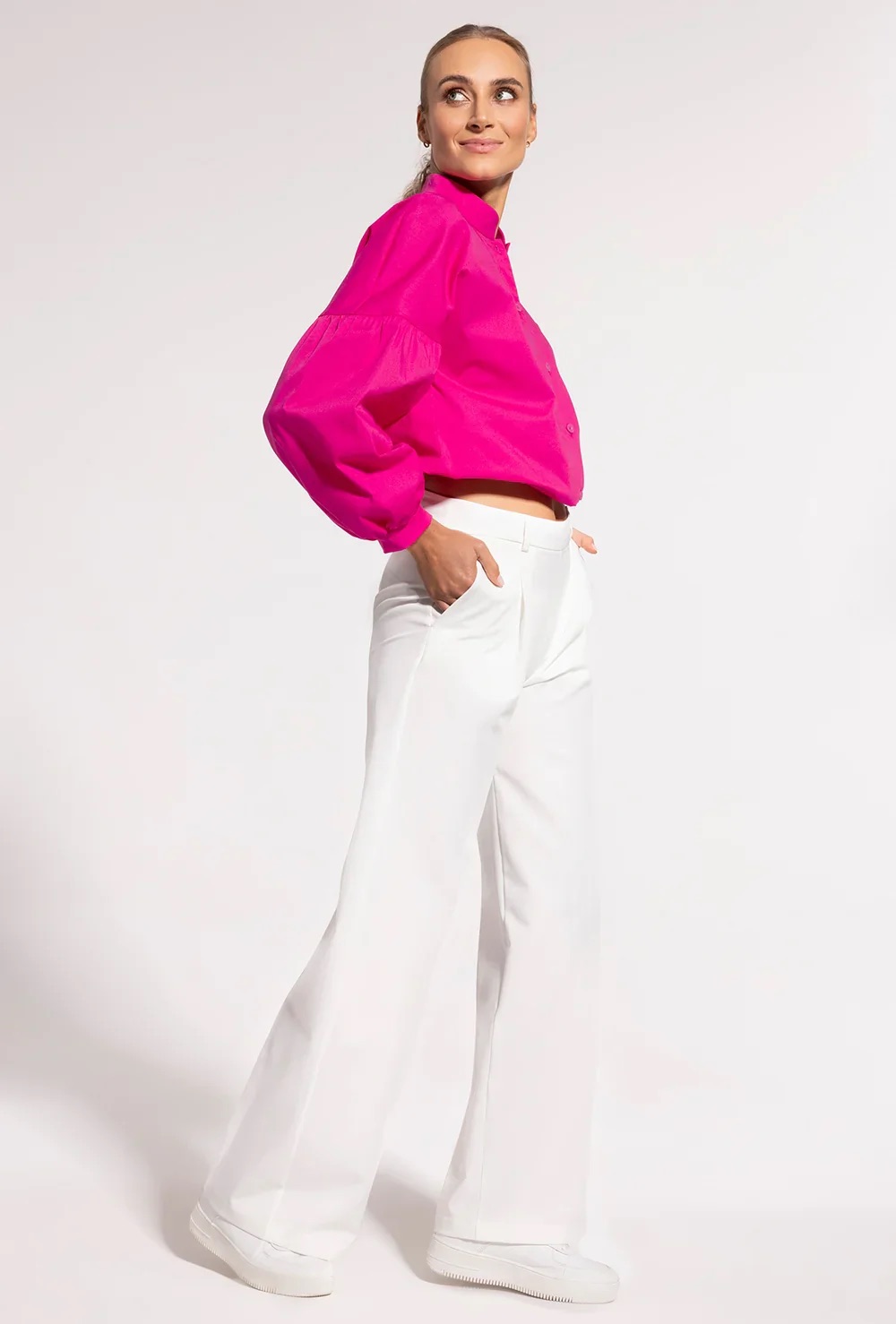 Moda Novator - Cotia széles szárú nadrág-Fehér